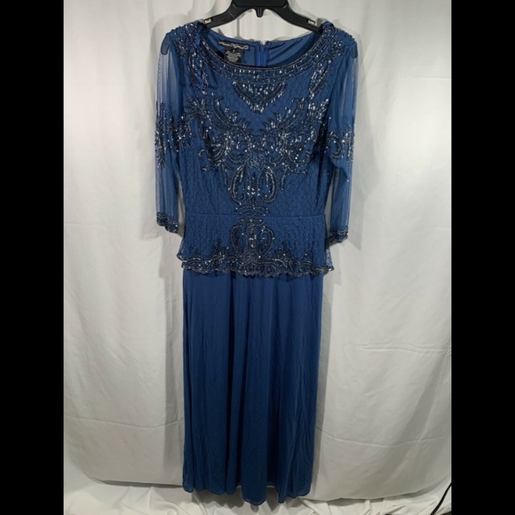 NEW Pisarro Nights Beaded Mock Peplum Gown Blue 8 - Picture 4 of 11
